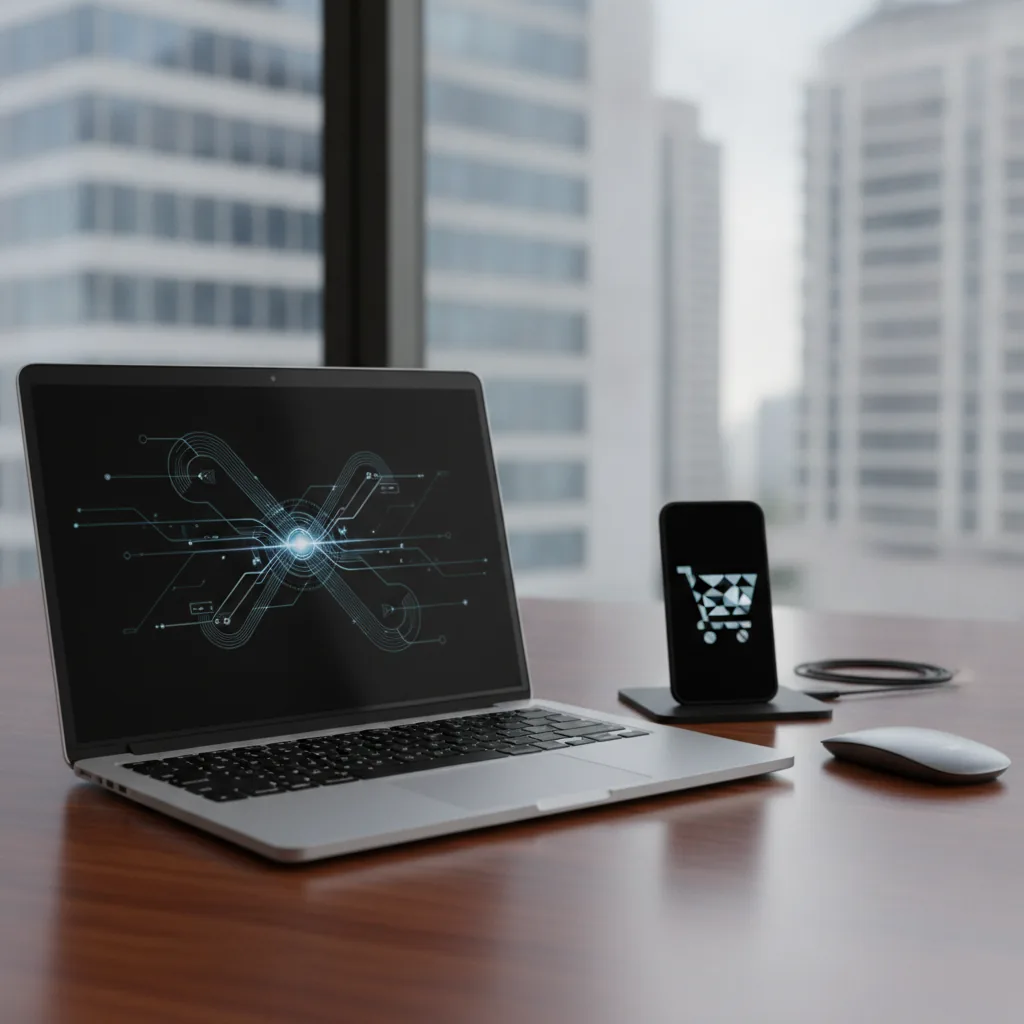 professional photo of a laptop and smartphone on