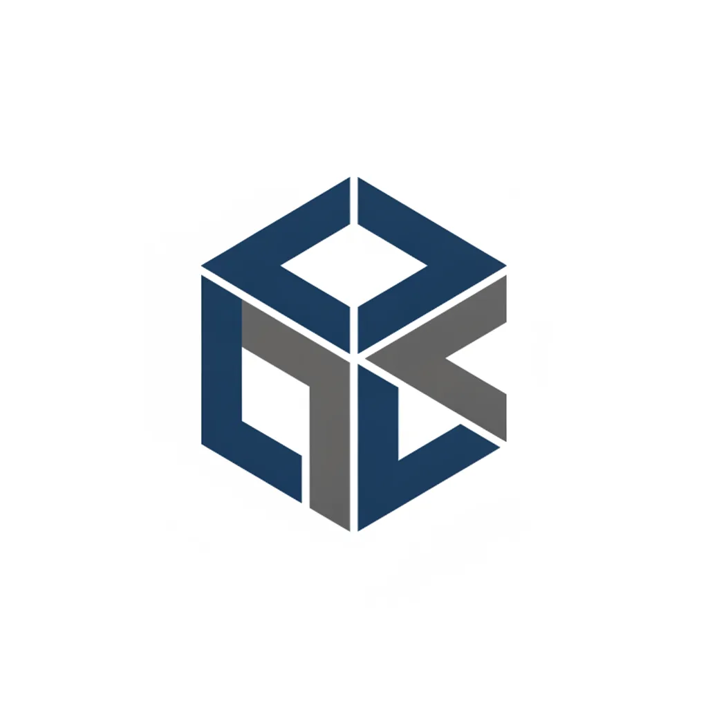 minimal geometric corporate brand mark in blue and